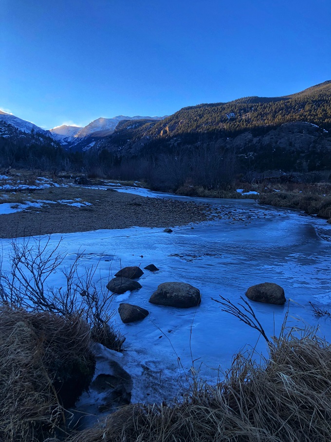 Frozen river in Moraine Park