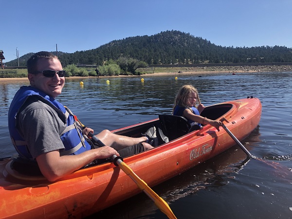 Lake Estes marina outfitted us with child-sized life jackets and paddles
