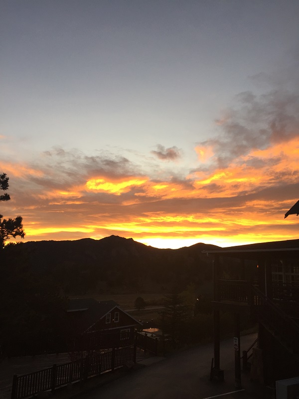 Sunrise from Mary's Lake resort in Estes Park, CO