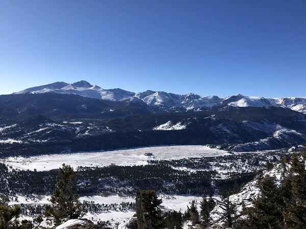 Views from summit of Deer Mountain in Rocky Mountain National Park in the winter. 